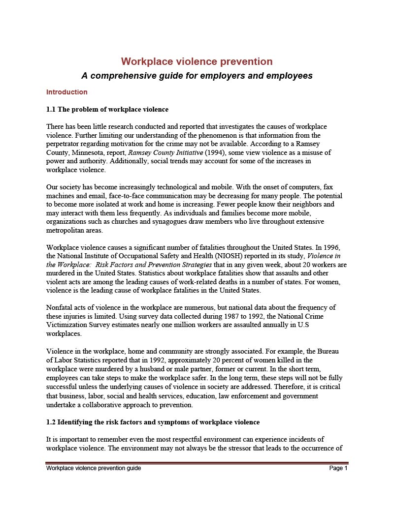Workplace Violence Prevention: A Comprehensive Guide for Employers and ...